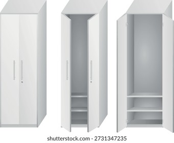 Vector del gabinete del armario con la ilustración de los muebles de las etapas de la apertura de la puerta