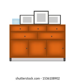 closet drawer with photo frames and a box