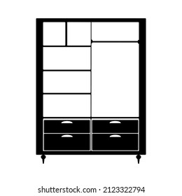 Closet icon isolated on white background. Wardrobe silhouette. Dresser pictogram. Cloakroom furniture. Room interior. Cabinet store, shop, promotions, advertisement design element. Vector illustration