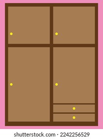 A closet illustration vector, two sides closet, clothes closet, drawer, bedroom furniture, wooden furniture, brown color, suitable for educational content and signs and tags and print materials