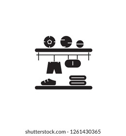 Closet shelves black vector concept icon. Closet shelves flat illustration, sign