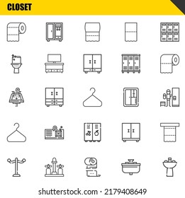 closet vector line icons set. toilet paper, rack and sink Icons. Thin line design. Modern outline graphic elements, simple stroke symbols stock illustration