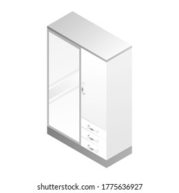 Closet wardrobe isolated on white background. Isometric interior room furniture vector illustation.