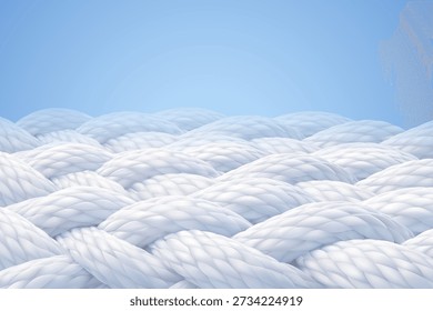 Close-up 3D vector illustration of white cotton or synthetic fiber weave texture. Concept for textile technology and soft fabric. Realistic EPS file.