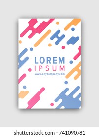 Closeup of abstract cover page with title and website link in center of it, wide lines and dots vector illustration isolated on white background