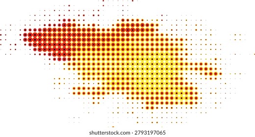 Close-up of an abstract digital pixelated pattern featuring warm colors like red orange and yellow