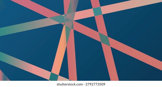 Close-up of abstract geometric design featuring intersecting lines in various colors on a dark background