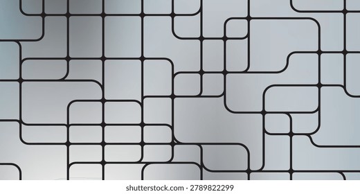 Close-up of an abstract geometric pattern featuring interconnected black lines on a light background