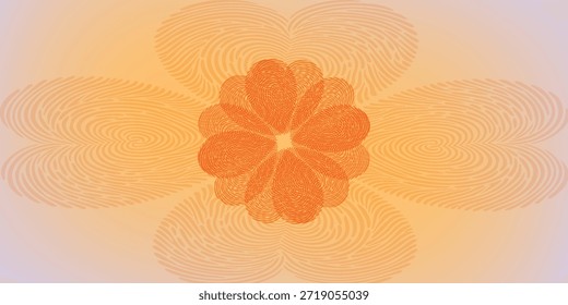 Primer plano de una flor naranja abstracta con pétalos superpuestos, sobre un fondo degradado suave y cálido.