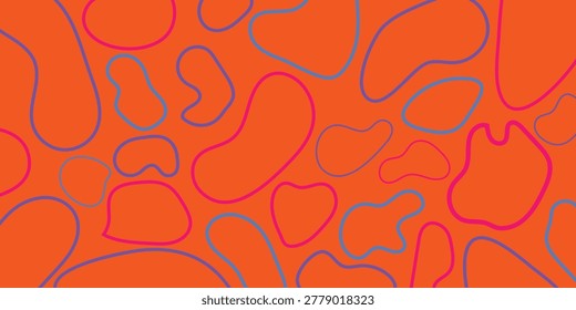 Close-up of abstract orange shapes with red outlines creating a vibrant pattern
