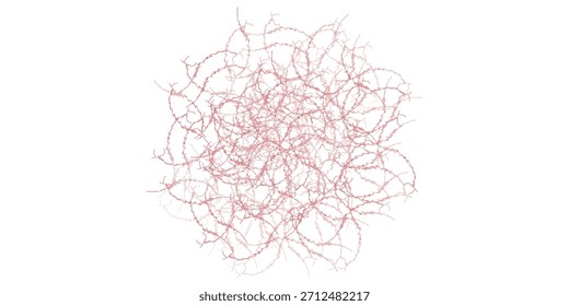 Una representación abstracta de cerca de una flor con pétalos intrincados y superpuestos en tonos rosados y naranjas suaves.