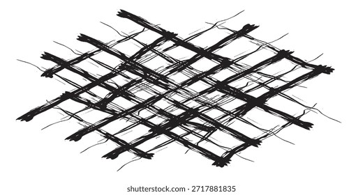Um close-up, visão abstrata de uma malha preta ou padrão de grade com linhas de interseção, criando um fundo texturizado.