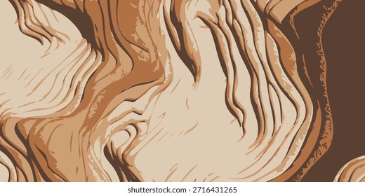 Uma visão abstrata de linhas fluindo em tons de marrom, bege e creme, criando uma sensação de movimento e profundidade.