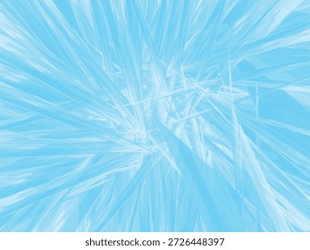 A close-up abstract view of ice crystals forming sharp, radiating lines against a light blue background.