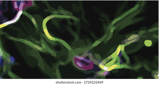 Vista abstracta de primer plano de las formas orgánicas verdes y púrpuras entrelazadas, que sugiere Elementos biológicos o botánicos.