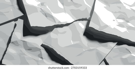 Vista de cerca y abstracta de una superficie monocromática fracturada en piezas irregulares, revelando fisuras oscuras.