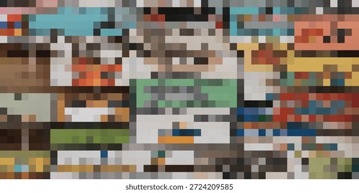 Vista de cerca y abstracta de un mosaico compuesto por numerosas Formas Pequeñas, coloridas, rectangulares y cuadradas, creando un patrón vibrante y texturizado.