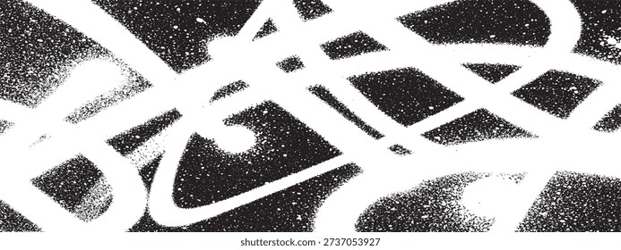 Close-up of abstract white spray paint lines and splatters on a dark, textured background, creating a dynamic and raw urban art effect.
