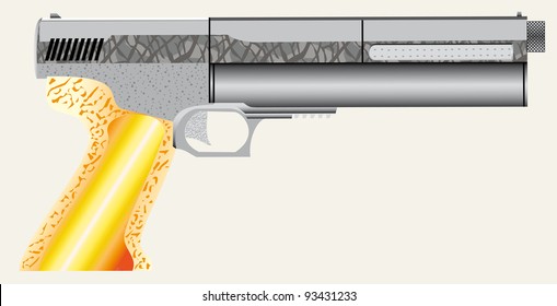 Closeup of a air pistol. This is actually a compressed air pistol, although looks very real.