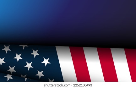 closeup of american USA flag, stars and stripes, united states of america on blue background