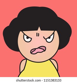 Closeup Angry Grumpy Depressed Expression Girl Concept Card Character illustration