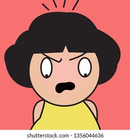 Closeup Angry Grumpy Expression Girl Concept Card Character illustration