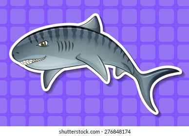 Closeup angry shark with purple background