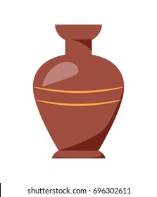 Closeup of antique handmade clay vase with wide body and narrow neck isolated cartoon style vector illustration on white background