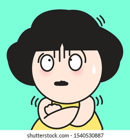 Closeup An Anxiety Girl With Shaking In Fear Emotions Concept Card Character illustration