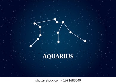 Closeup of Aquarium horoscope symbol horoscope zodiac sign. Vector art EPS illustration. Sagittarius Star constellation isolated on beautiful starry sky, dark blue black night background with vignette