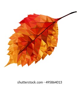 Close-up of autumn leaves on white background. Polygonal Mosaic. Triangular low poly style. Template for poster.