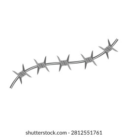 Close-up of a barbed wire with sharp metal spikes on a white background, symbolizing danger and security