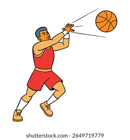 Close-up of basketball player's hands in mid-air, releasing the ball in a perfect shooting form, fingers flicked, ball arcing toward the hoop with focus and precision.
