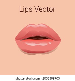Close-up Beautiful lips vector illustration. Part of face, young woman close up.