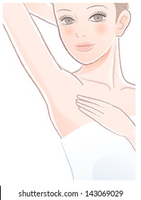 Close-up Beautiful woman touching her clean underarm.File contains Clipping masks, Gradients, Transparency, Blending Tool.