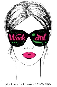 Close-Up Beauty Portrait Of Attractive Model Face in sunglasses weekend