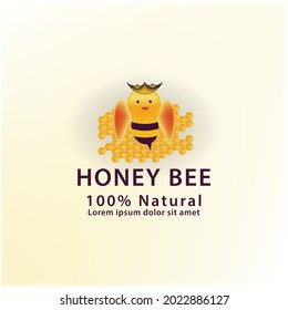 Closeup of Bee on Honeycomb in Apiary Hexagon. Cute bee, beetle, honey icon. Vector illustration