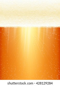 Close-up of beer and foam. Light beer vector. Beer in the high magnification. EPS 10.