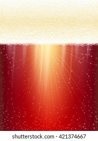 Close-up of beer and foam. Red beer vector. Beer in the high magnification. EPS 10.