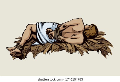 Hombre con las manos atadas. Dibujo de vectores