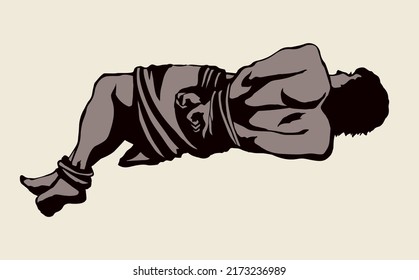 Hombre con las manos atadas. Dibujo de vectores