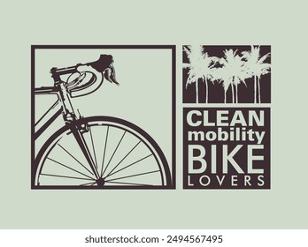 Close-up bicycle silhouette illustration with lettering about mobility and ecology.