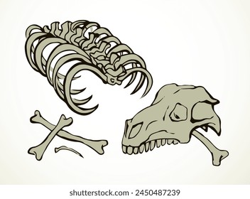 Nahaufnahme große weiße Gliedmaße Ziege Haustier Bein essen Teil antike Retro Alter Bulle Hüfte Jagd Natur Element. Linie Handgezeichnete alte Die Ram Roe Kuh Schaf Körper Fibula Joint Dog Wolf Essen Mehl Icon Zeichen Sketch Art Cartoon