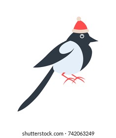 Closeup of bird wearing red hat and looking somewhere in distance, icon represented on vector illustration isolated on white background
