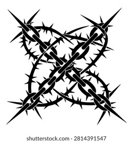 Close-up of black barbed wire with multiple sharp spikes, illustrating security, fencing, and protection in a detailed and high-contrast style.
