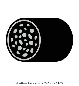 Close-up of a black cable with exposed white wires inside on a clean white background