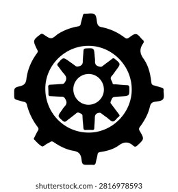 Close-up of a black gear wheel symbolizing machinery, engineering, and industrial technology with a focus on mechanical components.