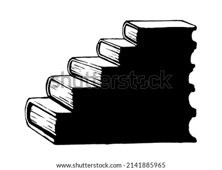 Closeup black ink pen hand drawn antique age tall high top climb sky ladder album group set logo ancient retro data class art doodle engrave style. Close up literary text lesson write view white paper