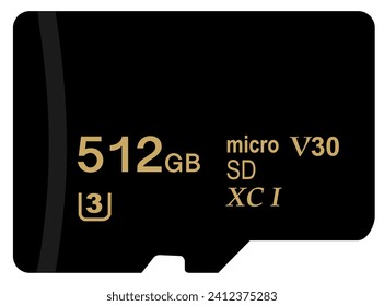 Nahaufnahme der Kapazität der schwarzen microSD-Karte 512 GB v30 sd XC1 Klasse 3 auf weißem Hintergrund. Illustration vom 13. Januar 2024, Zürich, Schweiz.