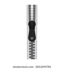 Close-up of a black plastic zipper with metal teeth on a white background, perfect for product design or DIY tutorials